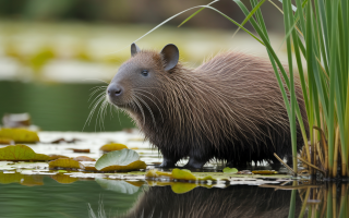 nutria-etang-roseaux-nenuphars