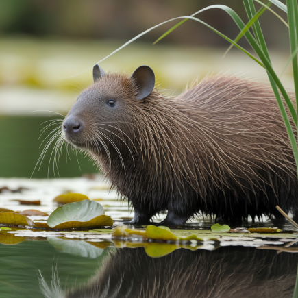 nutria-etang-roseaux-nenuphars