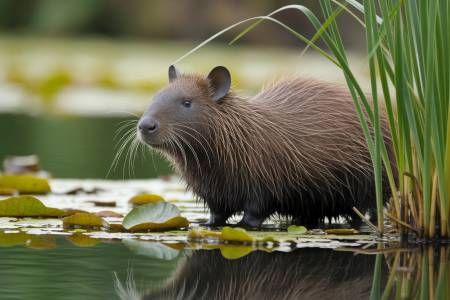 nutria-etang-roseaux-nenuphars