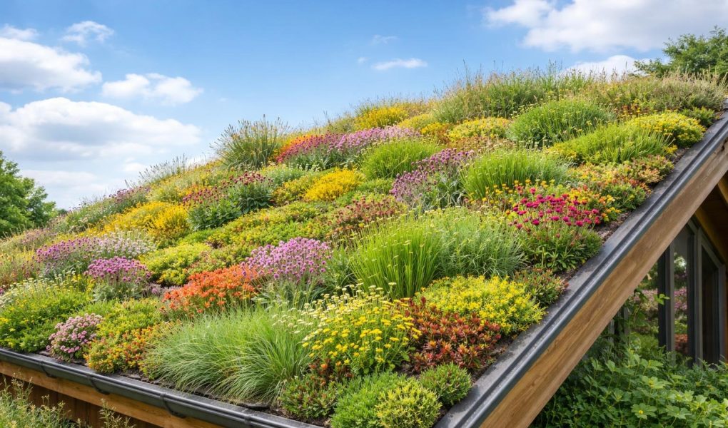 toit-vegetal-luxuriant-ciel-bleu