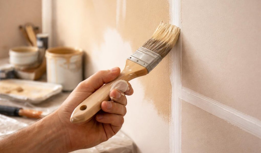 main-pinceau-mur-peint-outils